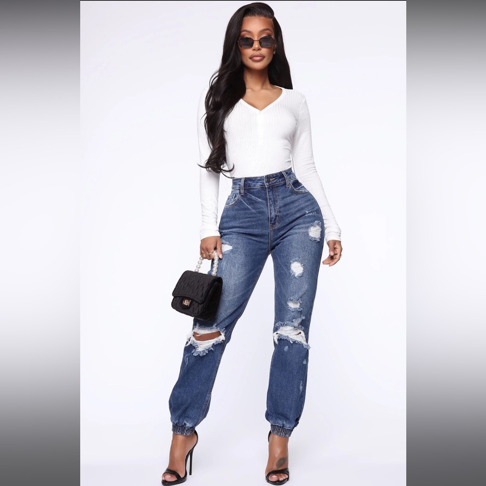 Skater Girl Denim Joggers- Medium Wash